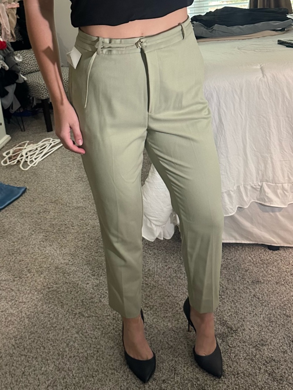 H&M Olive Sage High-Rise Tailored Ankle Trousers